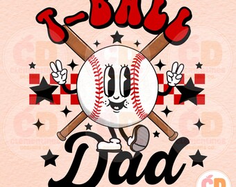 Retro T-Ball Dad PNG: Baseball Sublimation Design (Digital Download)