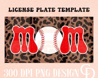 Retro Baseball Mom Nummernschild Vorlage: Sublimation PNG (Digitaler Download)