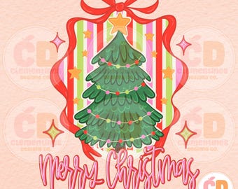 Coquette-kerstboom, png-bestand: handgetekende strik (digitale download)