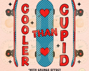 Cooler Than Cupid PNG: Retro Valentine Skateboard Design (Digital Download)
