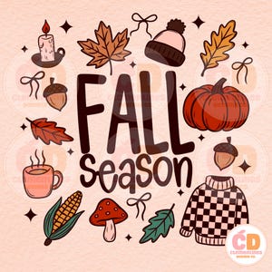 Retro herfst digitaal PNG-ontwerp: pompoen- en herfstdoodles (directe download