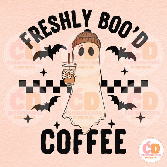Freshly Boo'd Coffee Ghost PNG, Retro Halloween (Digital Download)