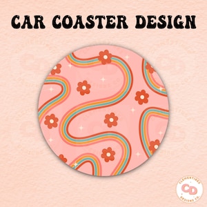 Diseño PNG de posavasos de coche retro: Sublimación de arcoíris genial (descarga digital)