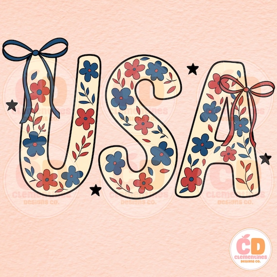 Floral USA PNG: Coquette Patriotic Design (Digital Download)