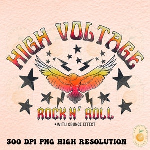 High Voltage Rock N Roll PNG: Grunge Eagle Design (Digital Download)