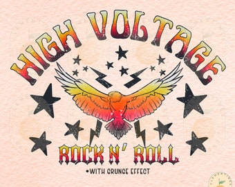 High Voltage Rock N Roll PNG: Grunge Eagle Design (Digital Download)