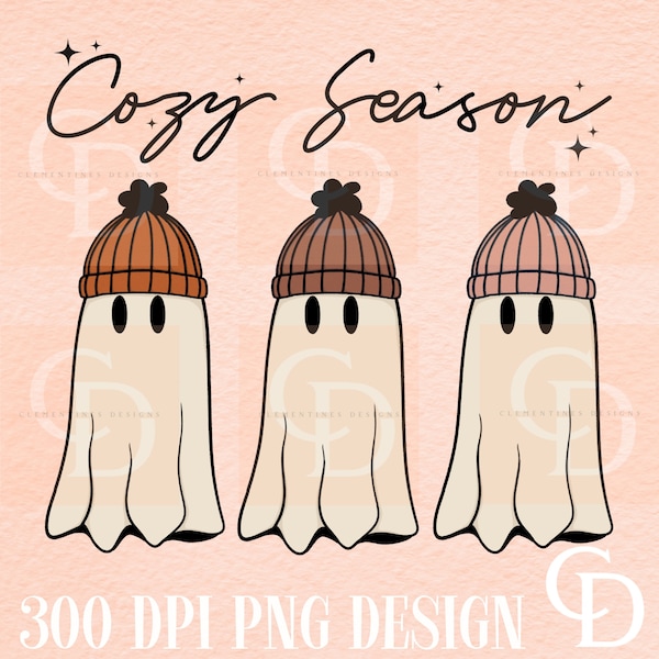 Cozy Season PNG- Fall Sublimation Design, Fall Png, Autumn Sublimation,Retro Fall designs, Cute fall png, Retro ghost png, Beanie ghost png