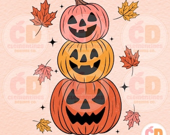 Calabazas apiladas de moda para Halloween en formato PNG, diseño otoñal (descarga digital)
