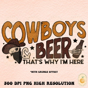 Cowboys & Beer Retro Western PNG - Sublimation Download