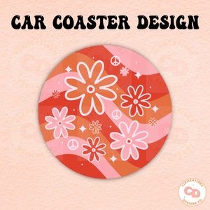 Posavasos floral retro para coche PNG - Diseño de sublimación moderno (descarga digital)