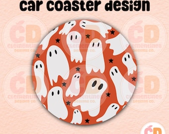Ghost Car Coaster PNG, Halloween Sublimation Design (Digital Download)