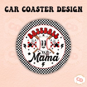Baseball Mama Car Coaster PNG - Sublimation Design (Digital Download)