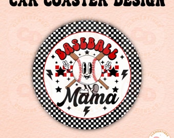 Baseball Mama Car Coaster PNG Design,Sublimation Png,Mama png,Car coaster sublimation,Coaster designs,Trendy png,Baseball Coaster png