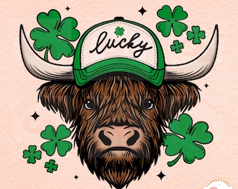 Lucky Highland Cow St. Patrick's Day PNG (Digital Download)