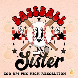 Retro Baseball Sister PNG: Sublimation Design (Digital Download)
