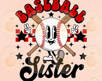 Retro Baseball Sister PNG: Sublimation Design (Digital Download)