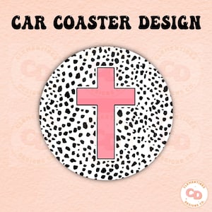 Pink Cross Car Coaster PNG - Christian Sublimation Design (Digital Download)
