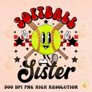Retro Softball Sister PNG: Trendy Design (Digital Download)