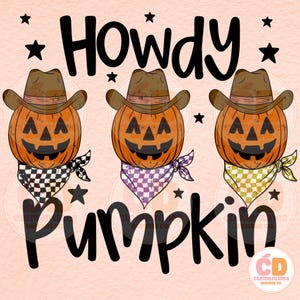 Howdy Pumpkin PNG-Digital Design,Western Halloween png,Spooky Png,Trendy png,Pumpkins png,Retro Halloween png,Fall png,Cowboy Pumpkins png