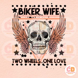 Biker Wife Skull Wings PNG: Motorcycle Sublimation Design (Digital Download)