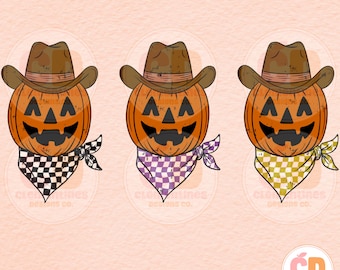 Calabazas vaqueras PNG, diseño digital de Halloween del oeste (descarga digital)