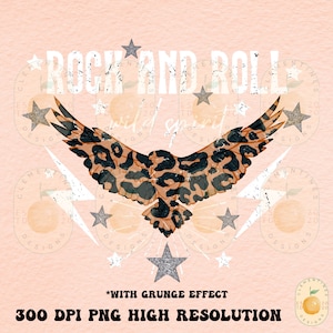 Rock and Roll Cheetah Eagle PNG: Retro Grunge Design (Digital Download)