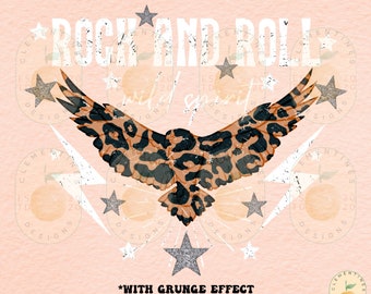 Rock and Roll Cheetah Eagle PNG: Retro Grunge Design (Digital Download)