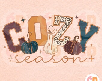 Cozy Season Pumpkin PNG, Retro Fall Design (Digital Download)