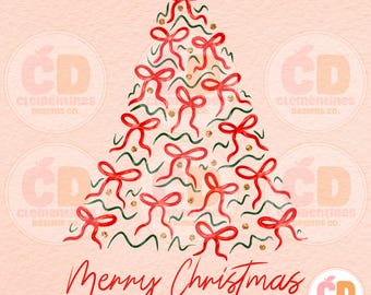 Merry Christmas PNG: Trendy Coquette Christmas Tree Design (Digital Download