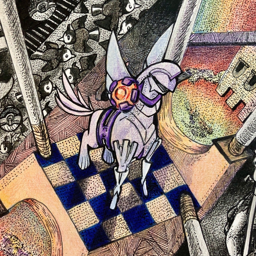 Square Palkia Escher Alt Art Hand Drawn Poster Print Etsy