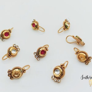 Nose Pin, Nose Clip, Nose studs ,Indian nose ring, Nose Hoop, Gold Nose Ring, CZ Nosering, NON Piercing Nosering,clip on nosering, nose ring
