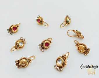 Pin de la nariz, clip de la nariz, tachuelas de la nariz, anillo de la nariz indio, aro de la nariz, anillo de la nariz de oro, CZ Nosering, NON Piercing Nosering, clip en la nariz, anillo de la nariz