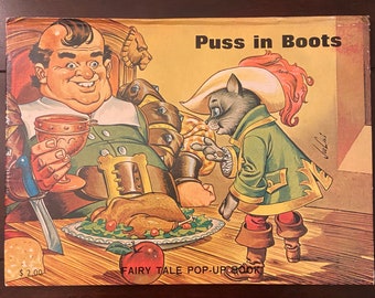 Puss in Boots Fairy Tale Pop-Up Book, Children’s Fairytale 1970s Fine Illustrations, Belgium, book to movie