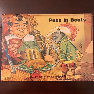 Puss in Boots Fairy Tale Pop-Up Book, Children’s Fairytale 1970s Fine Illustrations, Belgium, book to movie