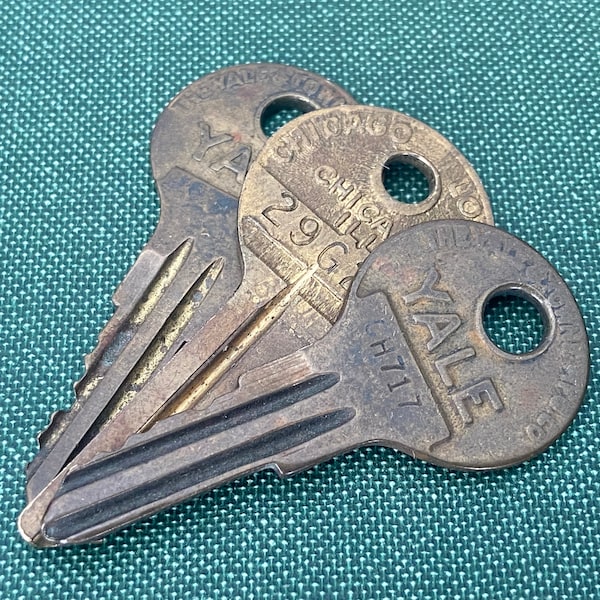 Vintage Brass Keys, Yale & Towne, Chicago Lock Company - Lot of 3