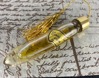 Vintage Evening in Paris Perfume Purse Flacon Bottle Bullet, Bourjois NY, vanity bottle collectible, gold foil label and tassel