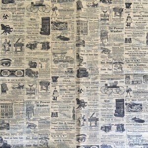May include: A vintage newspaper page with black and white advertisements for various products and services. The ads feature text, illustrations, and logos. Some of the products advertised include carriages, dental and barber chairs, cameras, and coffee.