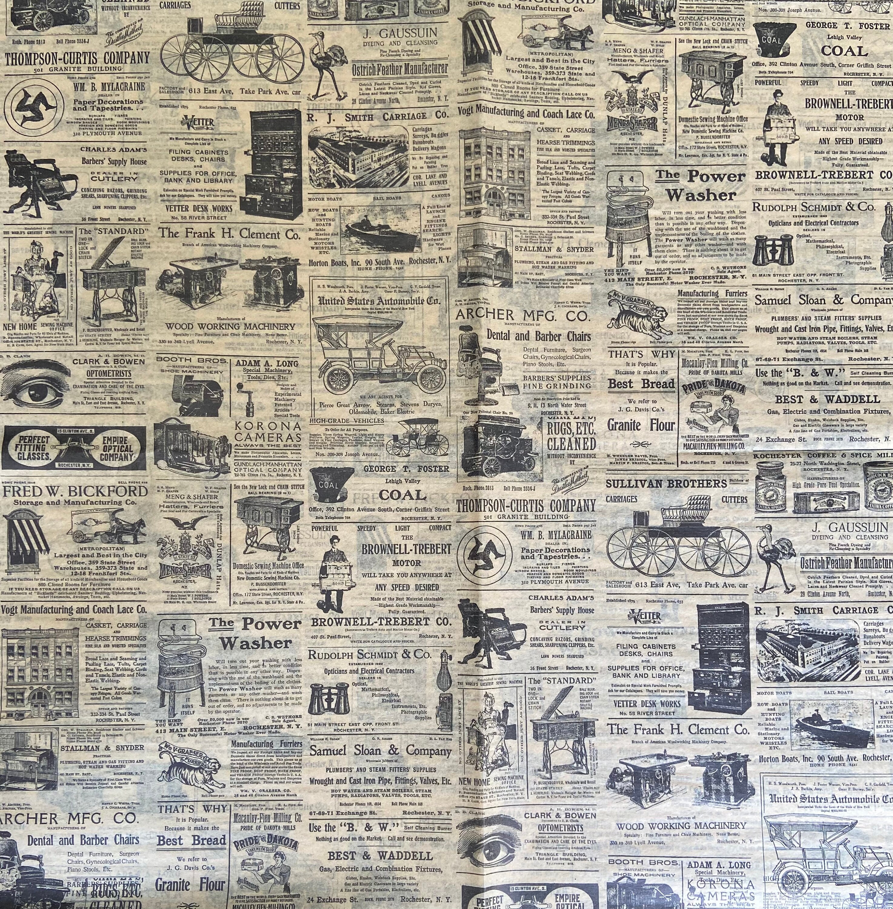 Vintage Style Newsprint Tissue Paper, 20”x30” 12 Sheets Old Time