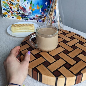 Handmade End Grain Round Cutting Board: Maple & Sapele Butcher Block