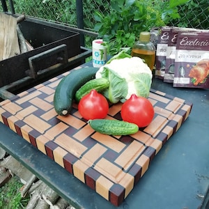 Made in Ukraine Craft End grain cutting board  Art design for Luxury kitchen and BBQ HandMade Butcher Block