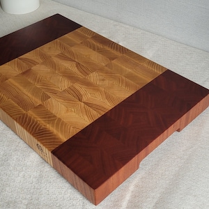 Handcrafted End Grain Cutting Board forBBQ Chef Red and White Wood from Ash Hardwood and Sapele Hardwood