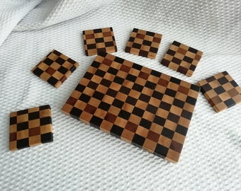 End Grain Chess Cutting Board + Set Of Cup Holders