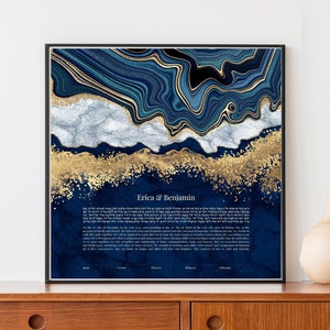 Blue & Gold Marble Modern Ketubah | Custom Ketubah Wedding Certificate Print | Reform, Secular, Interfaith, LGBTQ+