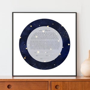 Gold Heart Galaxy Blue Watercolor Star Modern Ketubah / Custom Ketubah Art Marriage Certificate Print / Reform, Secular, Interfaith, LGBTQ+