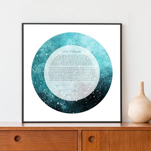 Galaxy Teal Watercolor Star Modern Ketubah / Custom Ketubah Art Marriage Certificate Print / Reform, Secular, Interfaith, LGBTQ +