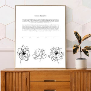 Line Drawing Flower Modern Ketubah  | Custom Print Wedding Certificate  | Reform, Secular, Interfaith, LGBTQ+