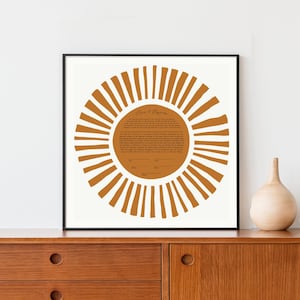 Moderne Ketubah | Gold Orange Sonnenstrahlen Ketubah Hochzeit Zertifikat Druck | Reform, Säkular, Interfaith, LGBTQ+