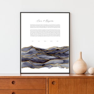 Modern Ketubah: Gray and Black Watercolor Artwork Custom Print Wedding Certificate  | Reform, Secular, Interfaith, LGBTQ+