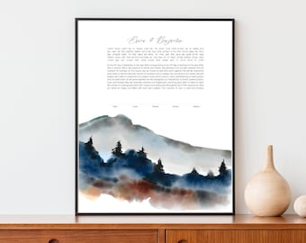 Forest & Mountain Modern Ketubah | Custom Print Wedding Certificate  | Reform, Secular, Interfaith, LGBTQ+