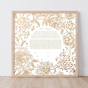 Vintage Gold Floral Ketubah | Gold Bronze Custom Ketubah Wedding Certificate Print | Reform, Secular, Interfaith, LGBTQ+